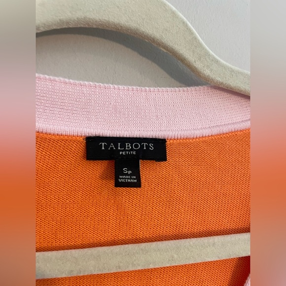 Talbots Petite Orange and Pink Colorblock Cardigan Sweater - Picture 5 of 6